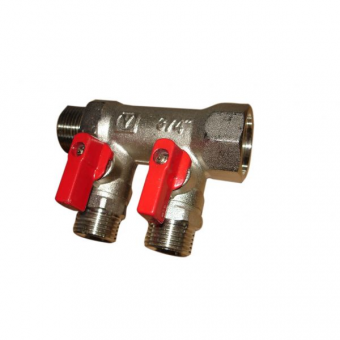 Коллектор с отсекающими кранами 3/4"х2 выхода 1/2" наружный(папа)
